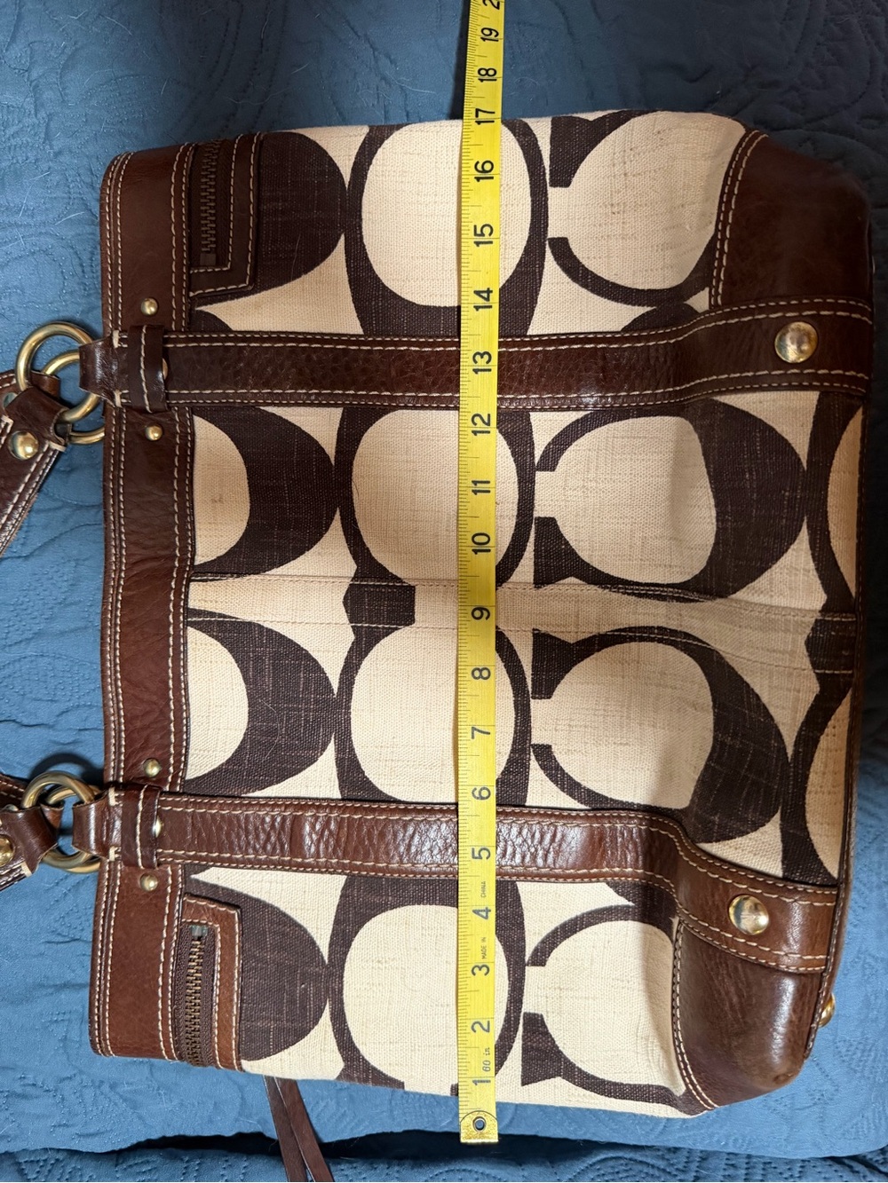 Coach Brown and Beige Signature Canvas Tote with Turn-Lock Front - Picture 5 of 9